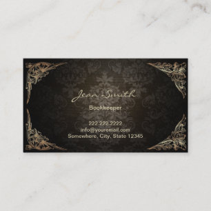 Vintage Framed Dark Damask Bookkeeper Business Card