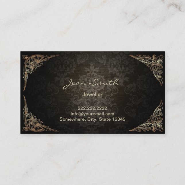 Vintage Framed Dark Damask Jewellery Business Card (Front)