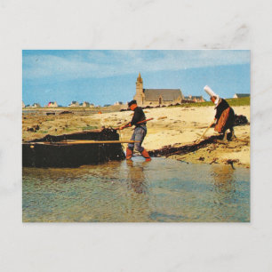 Vintage France, Bretagne, Beaching fishing boats Postcard