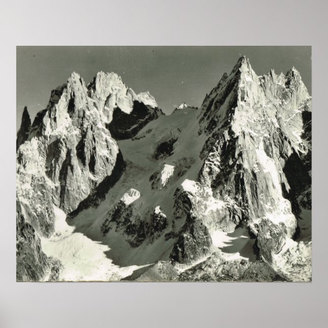 Vintage France, Chamonix Mont Blanc, mountain top Poster (Front)