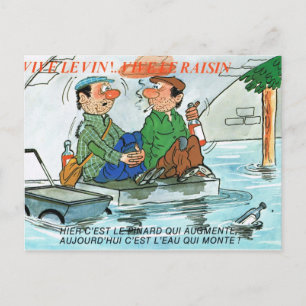 Vintage France, Comic fishermen, Vive le vin Postcard