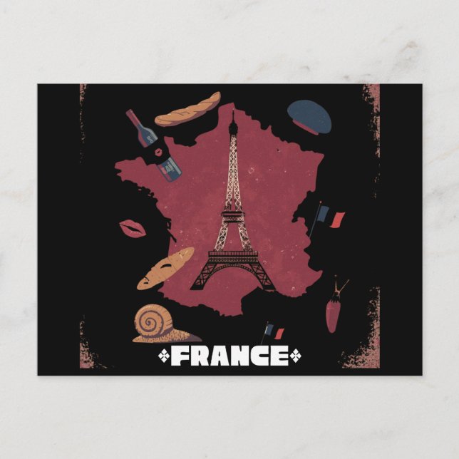 Vintage France Eiffel Tower Paris Map Postcard (Front)