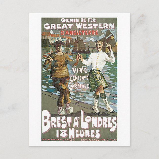 Vintage France England Train Travel Ad Postcard (Front)