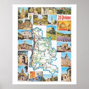 Vintage France, map, Drome Poster