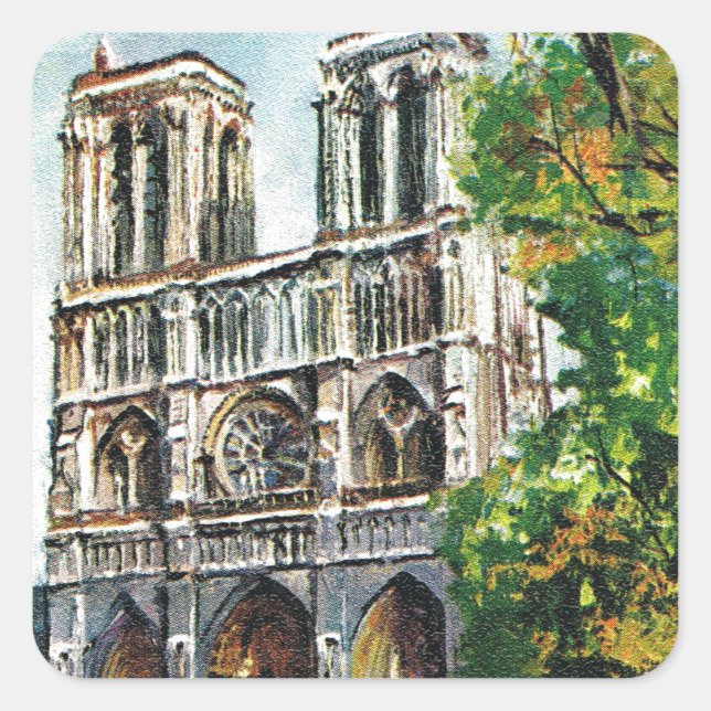 Vintage France, Notre Dame de Paris Square Sticker (Front)