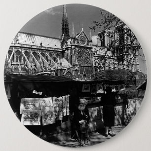 Vintage France Paris Dame Cathedral booksellers 6 Inch Round Button