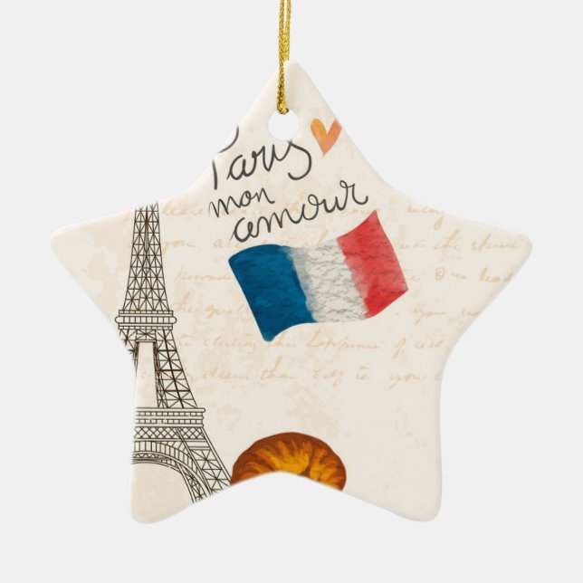 Vintage France Paris Eiffel Tower Ceramic Ornament (Front)
