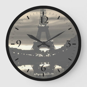 Vintage France Paris Eiffel tower reflection Large Large Clock