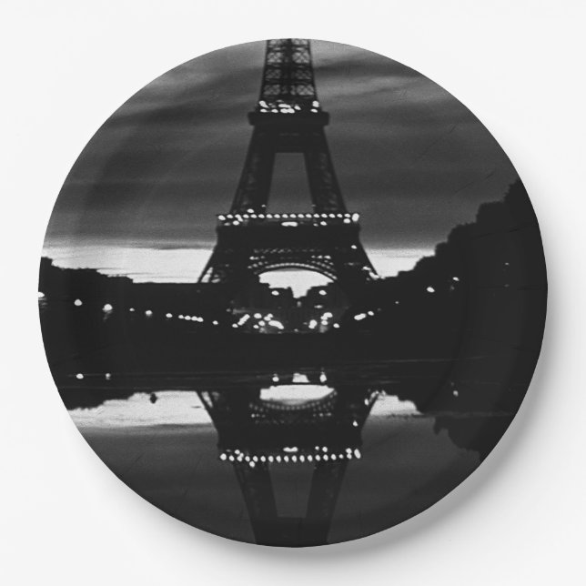 Vintage France Paris Eiffel tower reflection Paper Plate (Front)