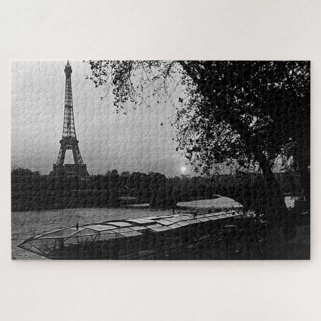 Vintage France Paris Eiffel tower sunset Jigsaw Puzzle (Horizontal)