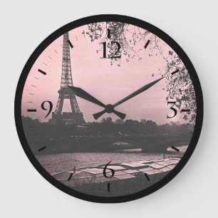 Vintage France Paris Eiffel tower sunset Large Clo Clock