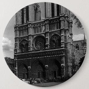 Vintage France Paris Notre Dame Cathedral 1970 6 Inch Round Button