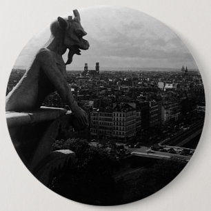 Vintage France Paris Notre Dame Cathedral devil 6 Inch Round Button