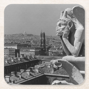 Vintage France Paris Notre Dame Cathedral thinker Square Paper Coaster