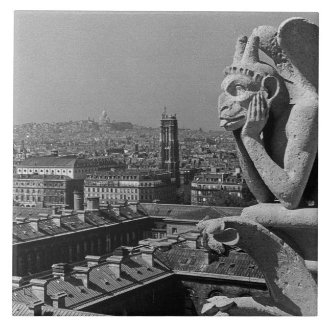 Vintage France Paris Notre Dame Cathedral thinker Tile (Front)