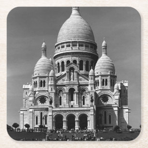 Vintage France Paris Sacre Coeur Basilica Square Paper Coaster