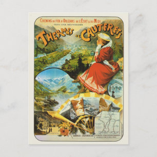 Vintage France Railway poster Thermes de Cauterets Postcard