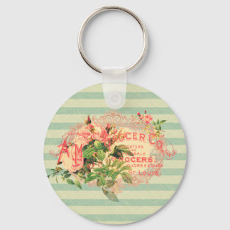 Vintage Francés, rosas y postal publicitaria Keychain