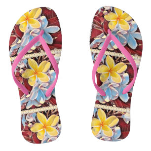 Vintage Frangipani Tree Pop Art, Flip Flops