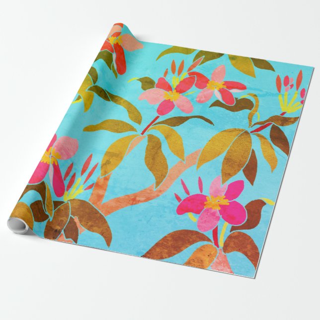 Vintage Frangipani Wrapping Paper (Unrolled)