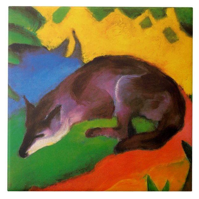Vintage Franz Marc Blue Black Fox Tile (Front)