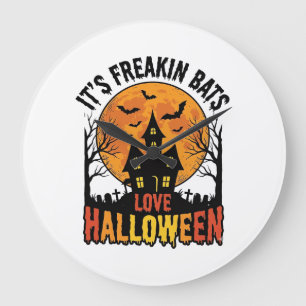 Vintage Freakin Bats Love Halloween Shirt Design_1 Large Clock