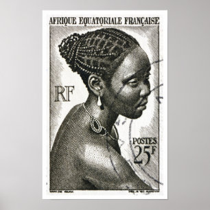 Vintage French African woman stamp Poster