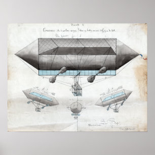 Vintage French Airship Illustration Poster