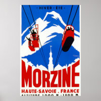 Vintage French Alps Gondola Winter sport ski ad