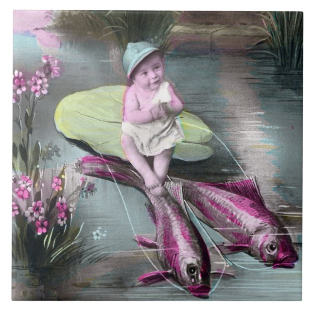 Vintage French April Fool Postcard Tile (Front)
