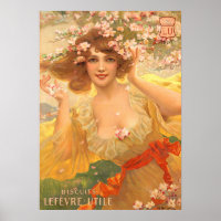 Vintage French Art Nouveau Ad with Woman & Flowers