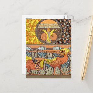 Vintage French Art Nouveau Nature Bird Pattern Postcard