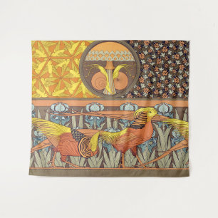 Vintage French Art Nouveau Nature Bird Pattern Tapestry