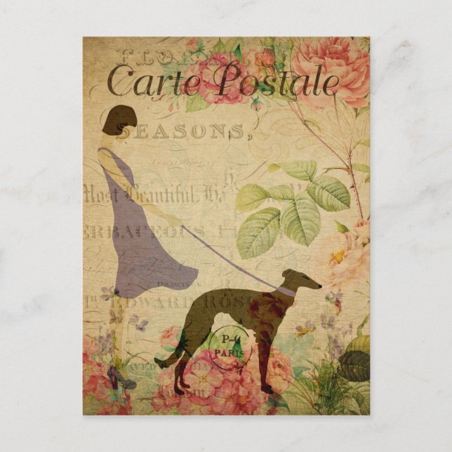 Vintage French Art Print, Retro Floral Postcard  (Front)