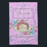 Vintage French Bakery Chocolate Cake Advert Kitchen Towel<br><div class="desc">Pink vintage advert for French bakery.</div>