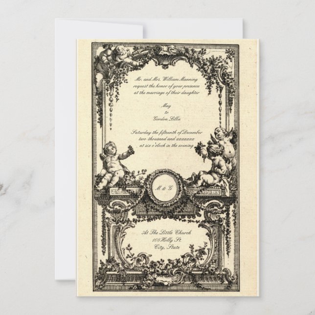 Vintage French Baroque Rococo Wedding Invitations (Front)