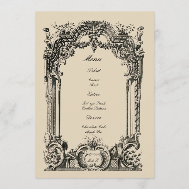 Vintage French Baroque Rococo Wedding Menu (Front)