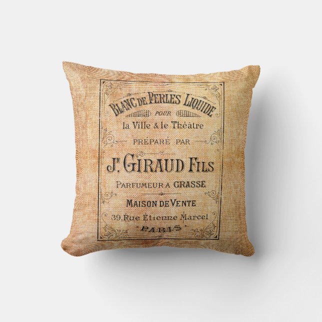 Vintage French beauty label Throw Pillow (Front)
