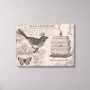 Vintage French Bird stretched canvas