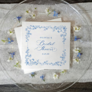 Vintage French Blue and White Wreath Bridal Shower Napkin