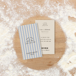 Vintage French Blue Bakery Logo Striped Business Card