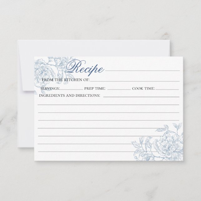 Vintage French Blue Floral Toile Recipe Card (Front)