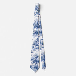 Vintage French Blue Toile de Jouy Tie