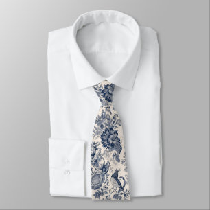 Vintage French Blue Toile Fleurie Tie