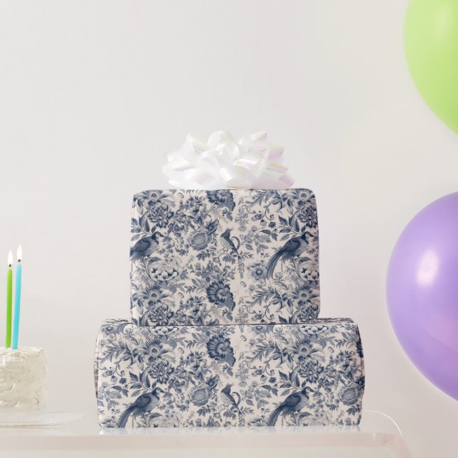 Vintage French Blue Toile Fleurie Wrapping Paper (Party Gifts)