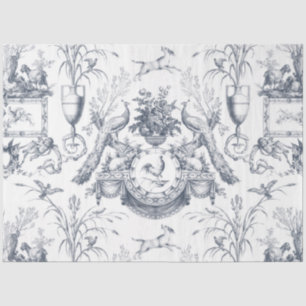 Vintage French Blue White Toile Peacock Botanical Tissue Paper