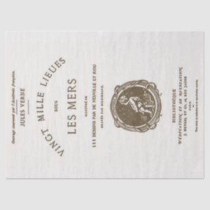 Vintage French Book Title Page Decoupage J Verne Tissue Paper