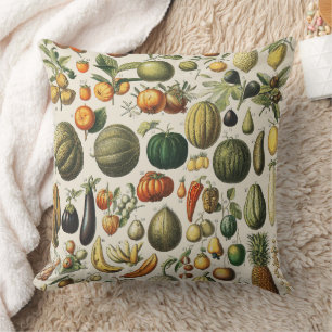 Vintage French Botanical Fruit Poster Art Throw Pillow