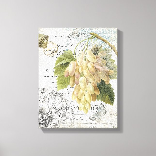 Vintage French Botanical Grapes stretched canvas Print (Front)