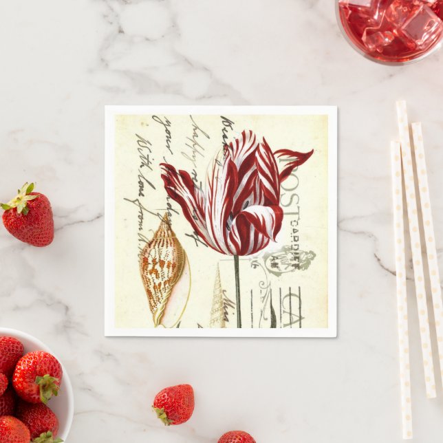 Vintage French Botanical Tulips Paris Tea Party Napkin (Insitu)